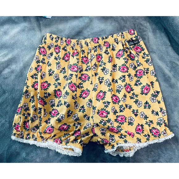 Matilda Jane Girl Size 8 Yellow Floral Lace Hem Shorts Coquette Twee Kidcore‎ - Picture 1 of 4